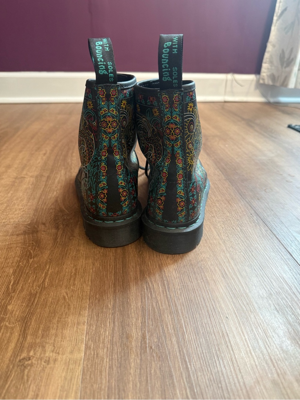 Dr. Martens Women's Teal Multi Paisley Lace-Up Combat Boots